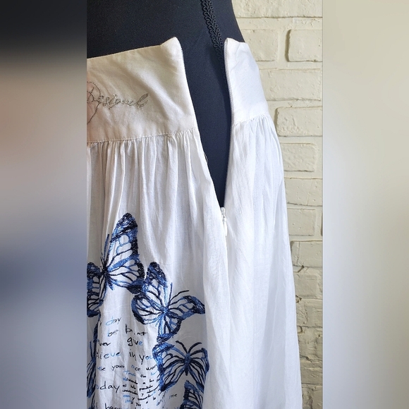 NWT Desigual Embroidered Butterfly Swing Flouncy Flowy Skirt White Blue Size S - Picture 8 of 16